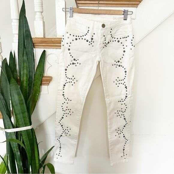 Blank NYC The Intro White Studded Mid Rise Cotton Blend Cropped Jeans Size 24 - Picture 1 of 9